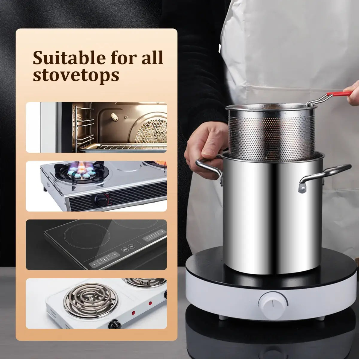 Panela de aço inox com cesta para fritura profunda do conjunto Ricaly