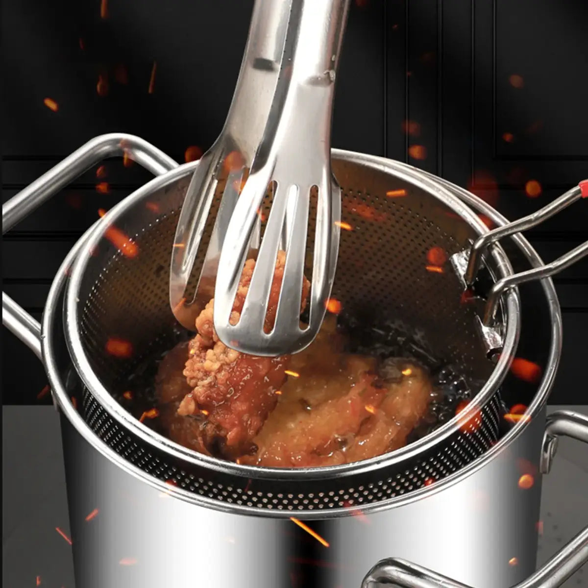 Fritadeira de aço inox com pinças para cozinha avançada Ricaly