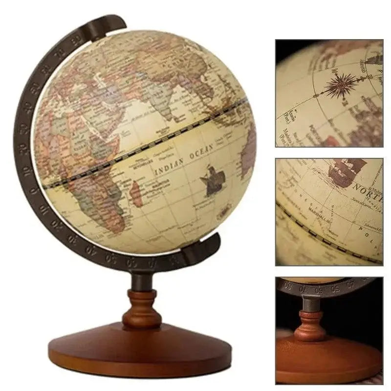 Globo terrestre vintage marrom com suporte de madeira decorativo exclusivo Ricaly