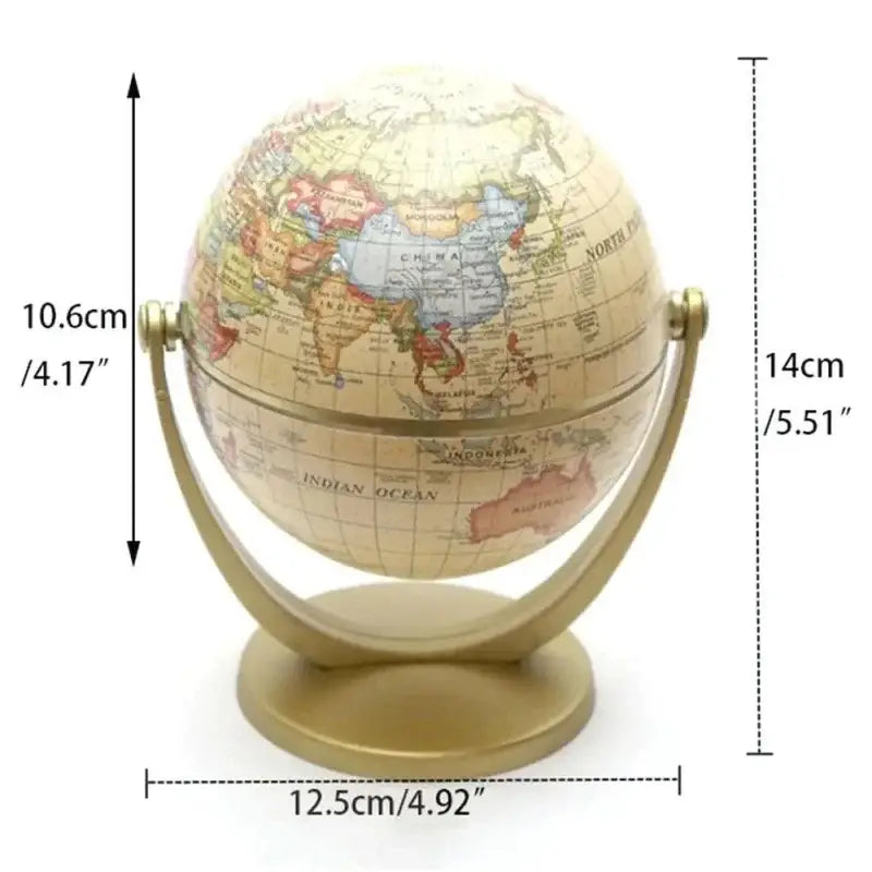 Globo terrestre vintage de estilo antique com base dourada para decoração Ricaly