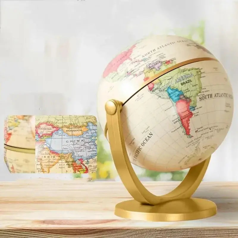Globo terrestre com suporte dourado, decoração vintage retrô Ricaly