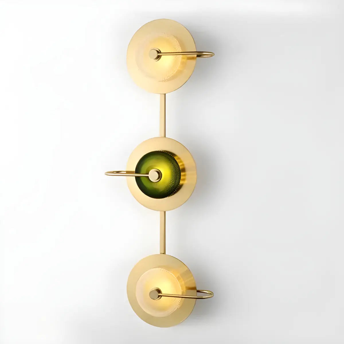 Arandela Futurista Belle em Vidro Verde Ricaly três níveis ouro disco Iluminação Compre