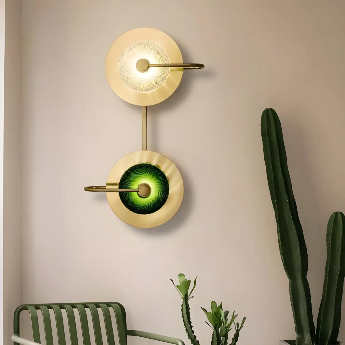 Arandela Futurista Belle em Vidro Verde Ricaly de dois níveis ouro parede Iluminação Compre