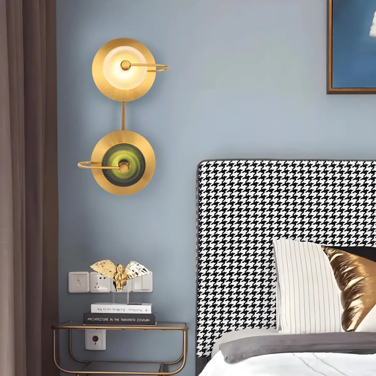 Arandela Futurista Belle em Vidro Verde Ricaly moderno ouro parede Iluminação Compre