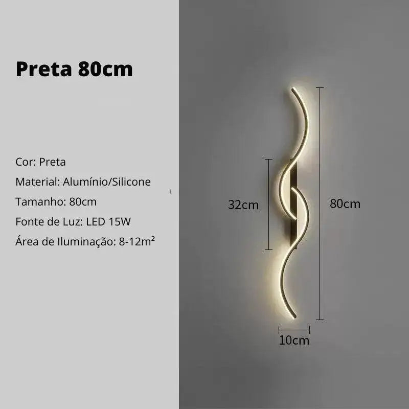 Iluminação Elegante: Arandela Interna Onda Dupla da Ricaly - Design Inovador para Ambientes Sofisticados - 159 - Preta 80cm - Luz Quente - 200000795:175#Black 80cm;5:361386#Warm white - No RC