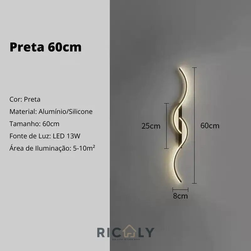 Iluminação Elegante: Arandela Interna Onda Dupla da Ricaly - Design Inovador para Ambientes Sofisticados - 159 - Preta 60cm - Luz Quente - 200000795:29#Black 60cm;5:361386#Warm white - No RC