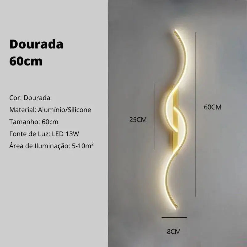 Iluminação Elegante: Arandela Interna Onda Dupla da Ricaly - Design Inovador para Ambientes Sofisticados - 159 - Dourada 60cm - Luz Quente - 200000795:350850#Gold - 60cm;5:361386#Warm white - No RC