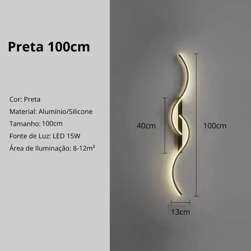 Iluminação Elegante: Arandela Interna Onda Dupla da Ricaly - Design Inovador para Ambientes Sofisticados - 159 - Preta 100cm - Luz Quente - 200000795:175#Black 100cm;5:361386#Warm white - No RC