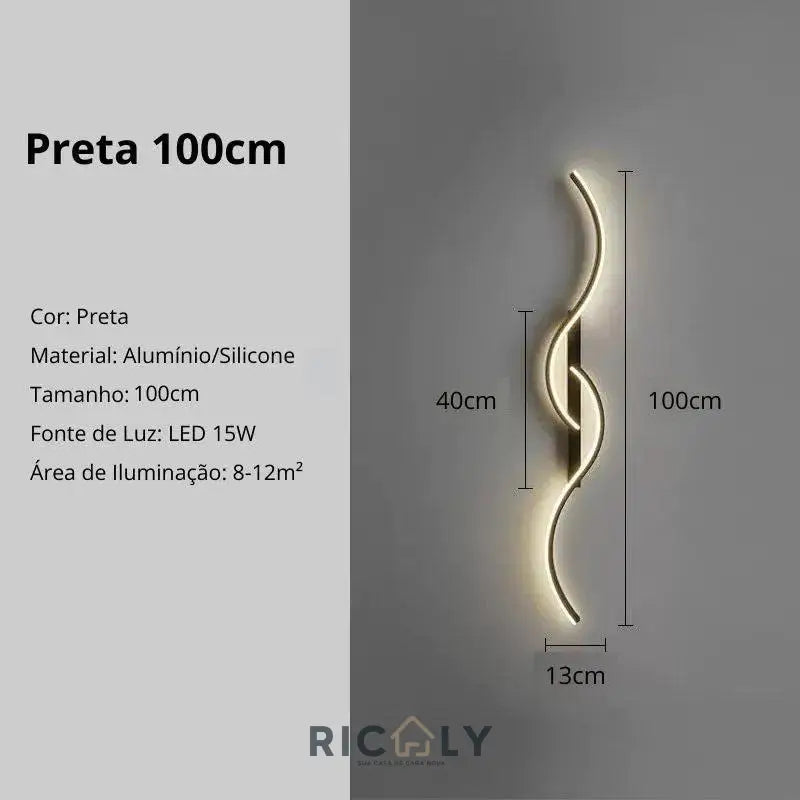 Iluminação Elegante: Arandela Interna Onda Dupla da Ricaly - Design Inovador para Ambientes Sofisticados - 159 - Preta 100cm - Luz Quente - 200000795:175#Black 100cm;5:361386#Warm white - No RC