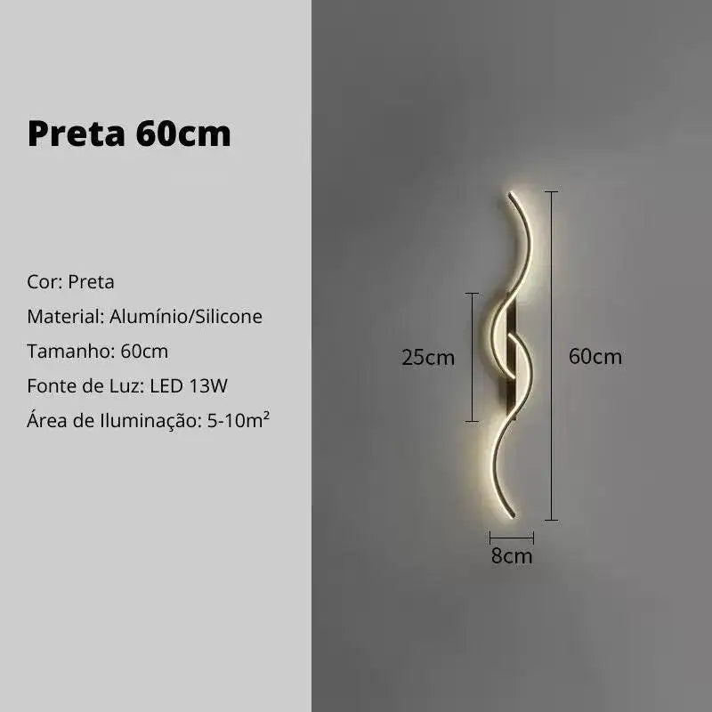 Iluminação Elegante: Arandela Interna Onda Dupla da Ricaly - Design Inovador para Ambientes Sofisticados - 159 - Preta 60cm - Luz Quente - 200000795:29#Black 60cm;5:361386#Warm white - No RC