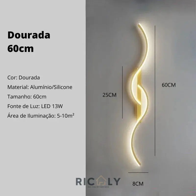 Iluminação Elegante: Arandela Interna Onda Dupla da Ricaly - Design Inovador para Ambientes Sofisticados - 159 - Dourada 60cm - Luz Quente - 200000795:350850#Gold - 60cm;5:361386#Warm white - No RC