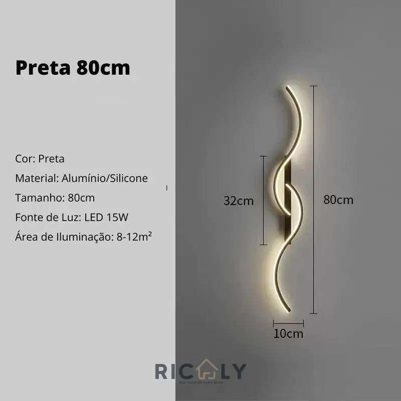 Iluminação Elegante: Arandela Interna Onda Dupla da Ricaly - Design Inovador para Ambientes Sofisticados - 159 - Preta 80cm - Luz Quente - 200000795:175#Black 80cm;5:361386#Warm white - No RC