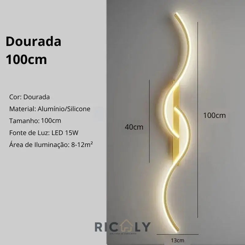 Iluminação Elegante: Arandela Interna Onda Dupla da Ricaly - Design Inovador para Ambientes Sofisticados - 159 - Dourada 100cm - Luz Quente - 200000795:365458#Gold - 100cm;5:361386#Warm white - No RC