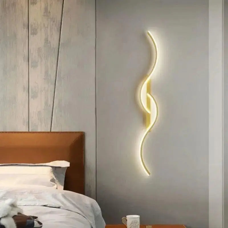 Arandela interna onda dupla Ricaly design em dourado, luminária moderna curva 60cm