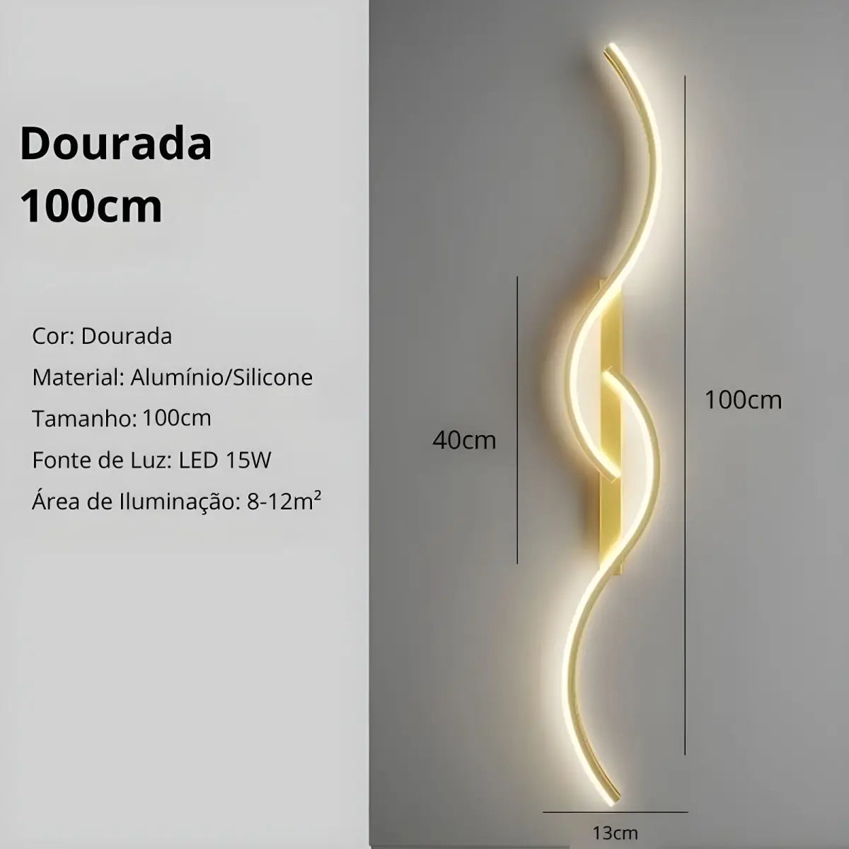Arandela interna onda dupla preta com LED de luz fria, design inovador Ricaly