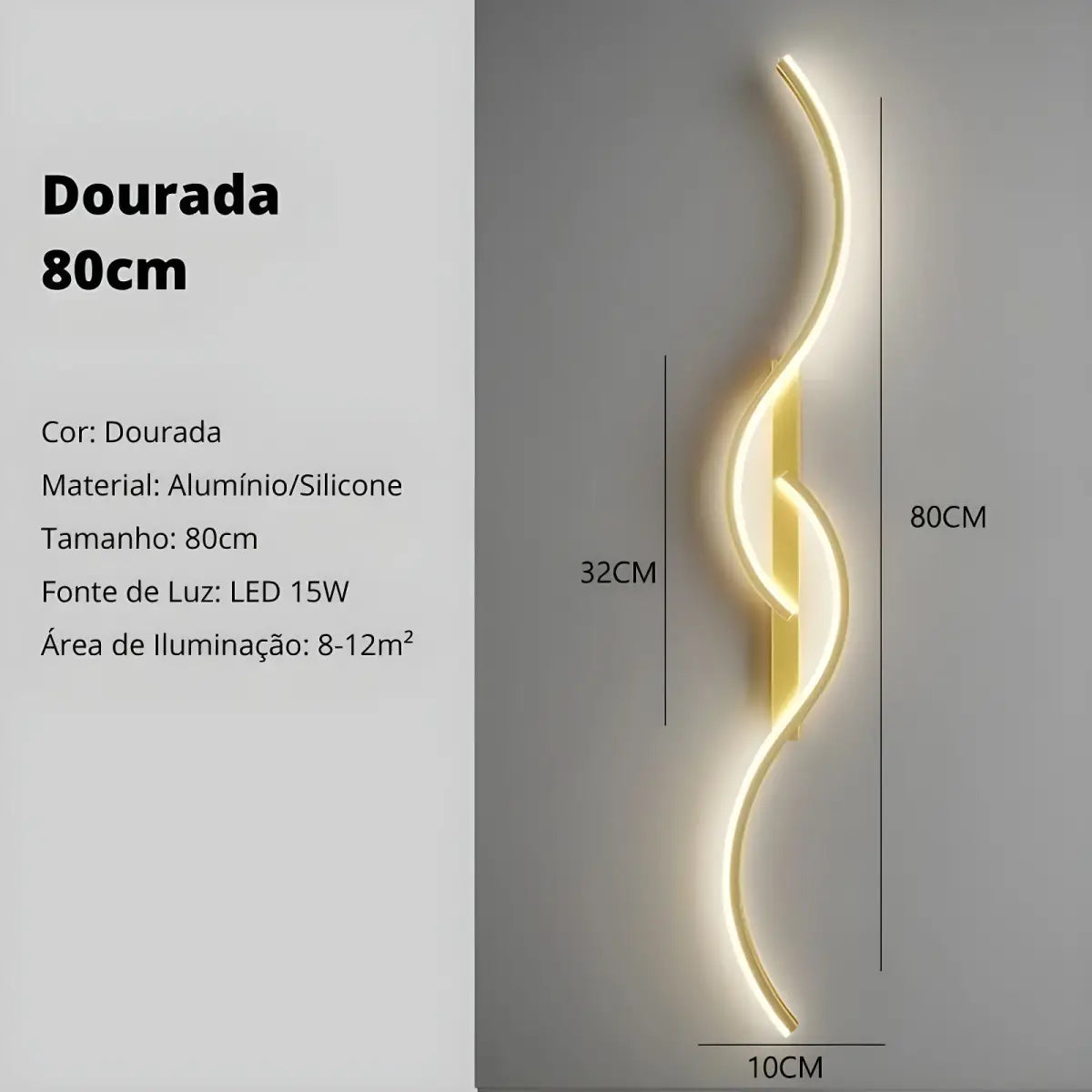 Luminária de parede LED dourada com arandela interna onda dupla Ricaly - design