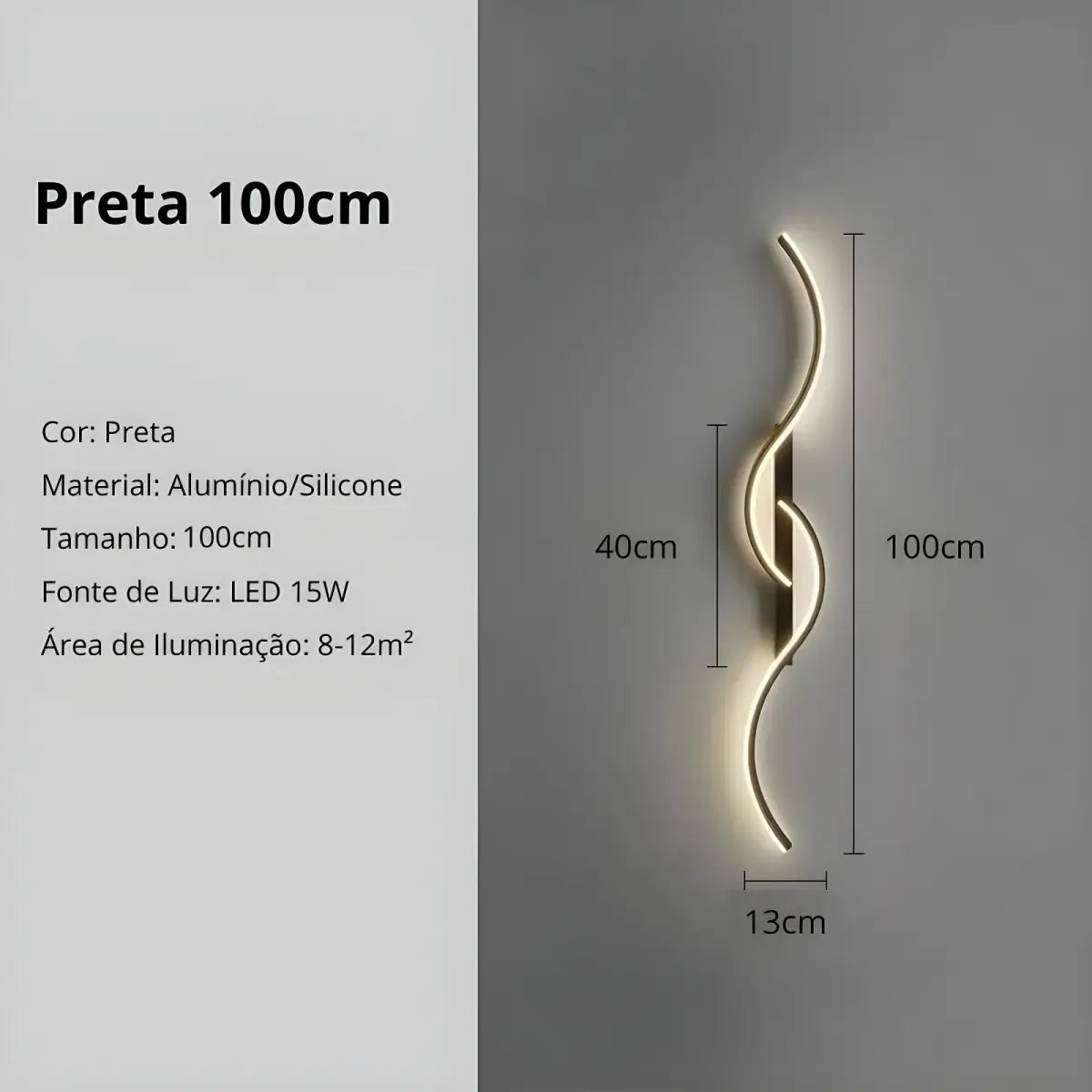 Arandela Interna Onda Dupla Preta Luz Fria Ricaly - design moderna para parede