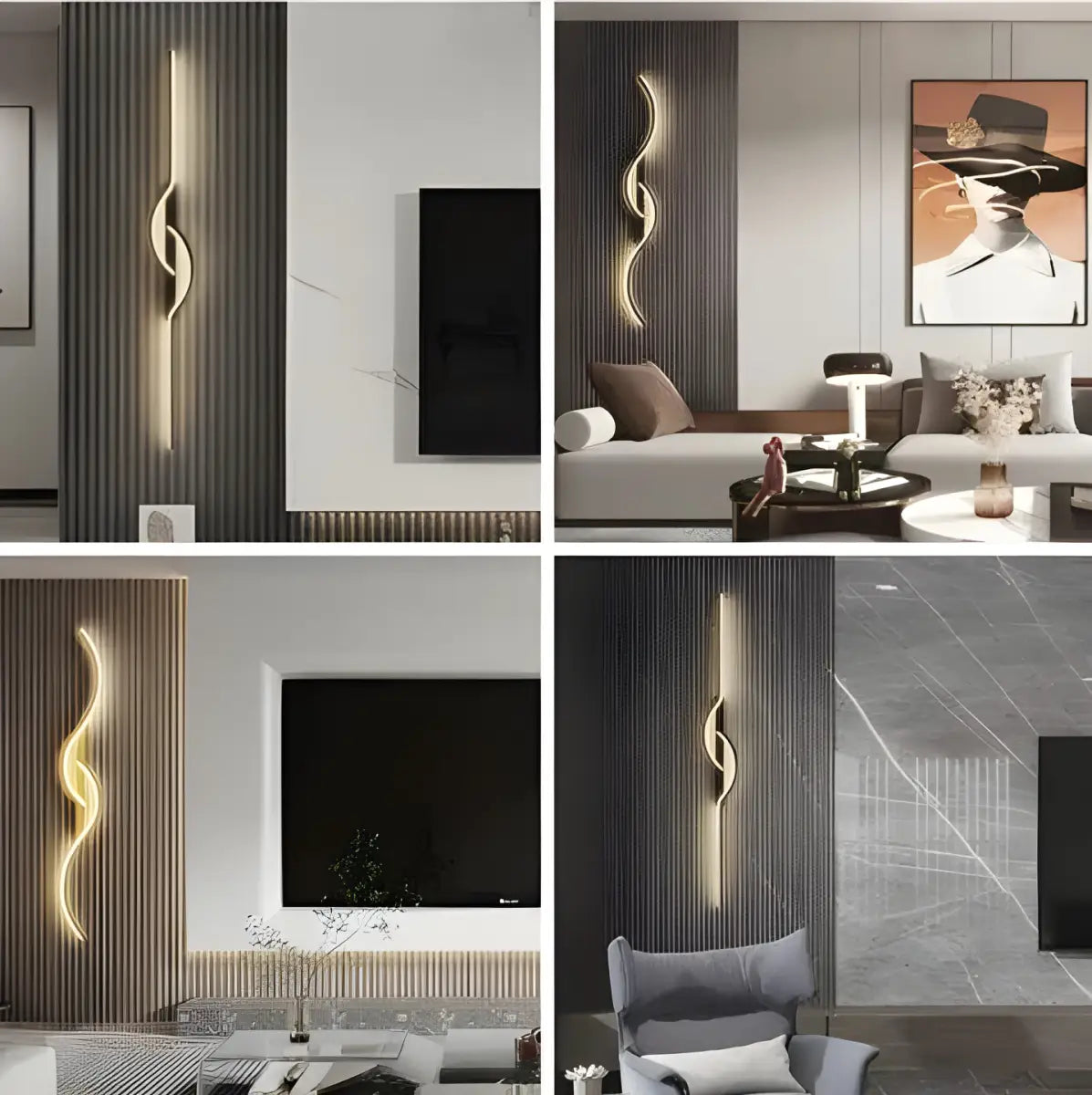 Imagem de arandela interna onda dupla preta luminária moderna Ricaly - design 60cm
