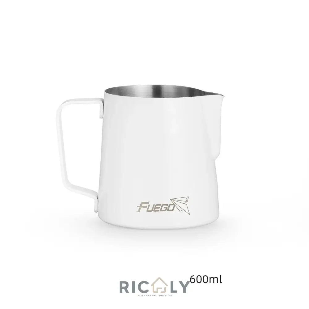 Jarra de Aço Inoxidável para Arte com Leite Espresso e Café Ricaly - Branco - 600 ml - Jarra de Aço Inoxidável