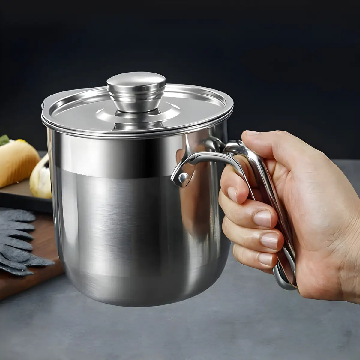 Jarra de Inox Ricaly | 1000ml com Separador Premium inoxidável aço graxa Organizadores para Cozinha Compre