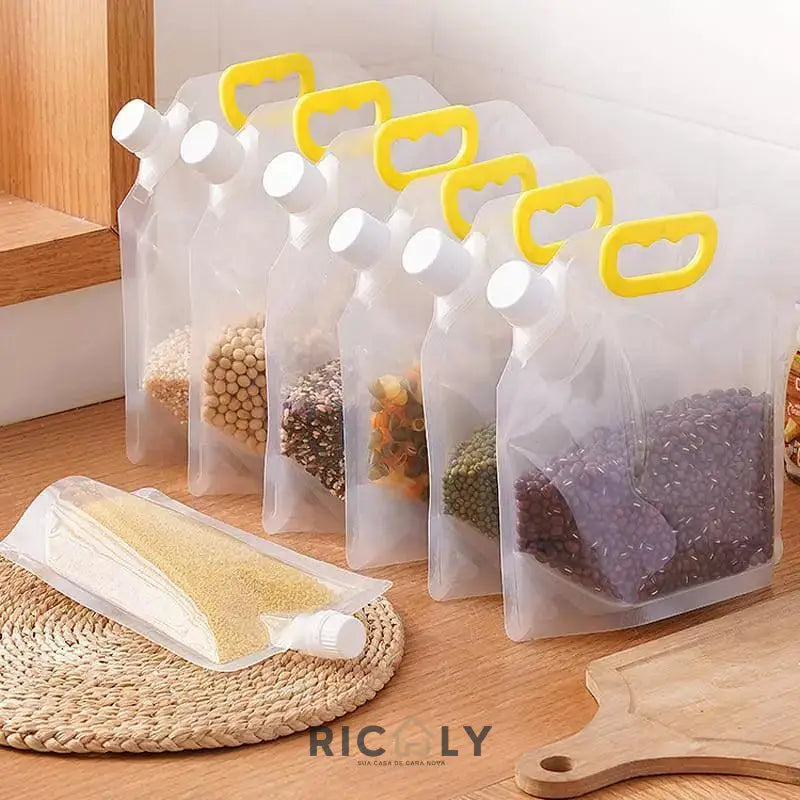 Kit 10 Sacos de Armazenamento Dispenser de Alimentos Ricaly 5kg 10 unidades