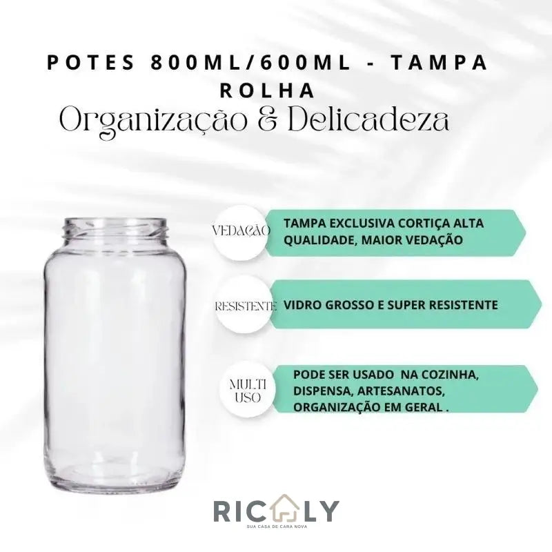 Kit 3 Potes de Vidro para Café, Açúcar e Biscoito - Ricaly + 3 Adesivos