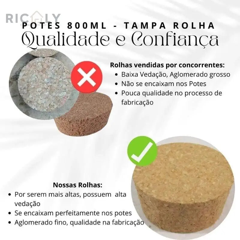 Kit 3 Potes de Vidro para Café, Açúcar e Biscoito - Ricaly + 3 Adesivos