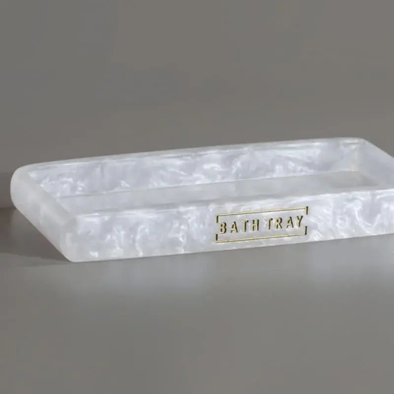 Bandeja de banho marble branca do Kit Banheiro Dourado Metalizado Elegância 3 Peças Ricaly