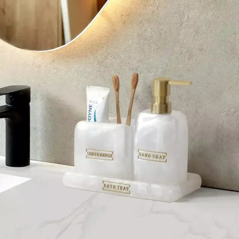 Conjunto de acessórios de banheiro dourado metalizado elegante Ricaly 3 peças