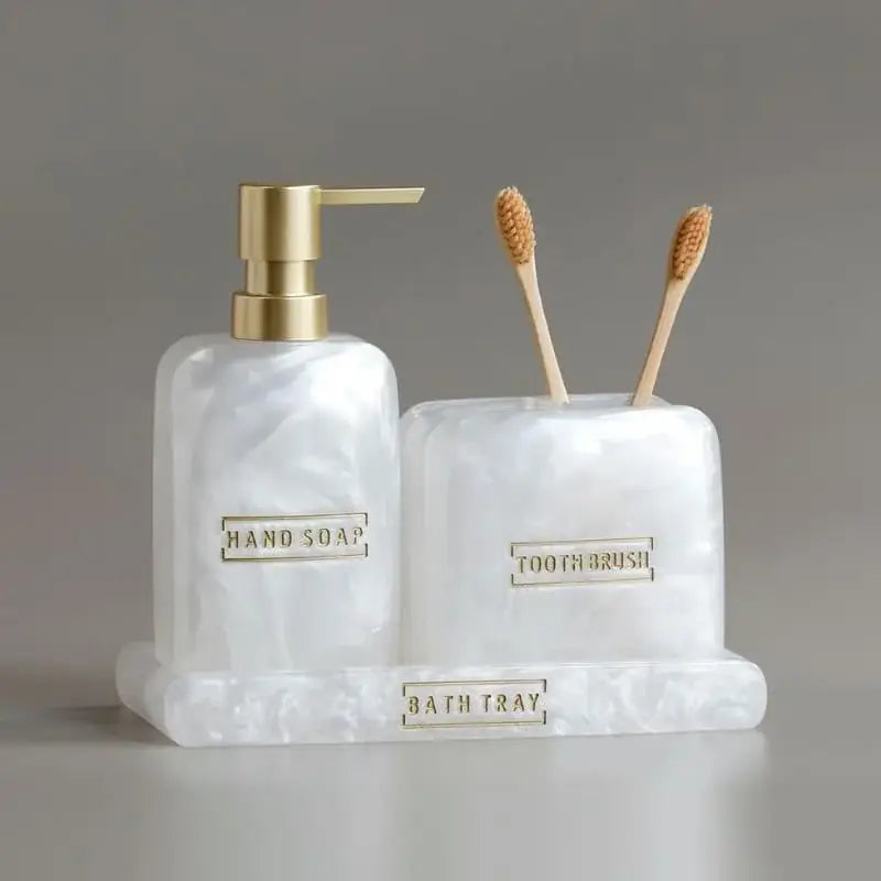 Conjunto de banheiro em mármore branco dourado metalizado Ricaly Elegância 3 peças