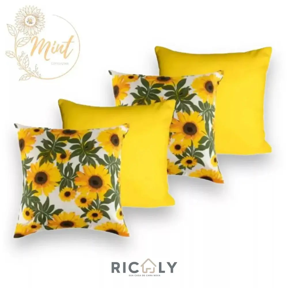 KIT de 4 Almofadas Decorativas com Enchimento de Espuma e Capas de Tércio GIRASSOLc\AMARELO