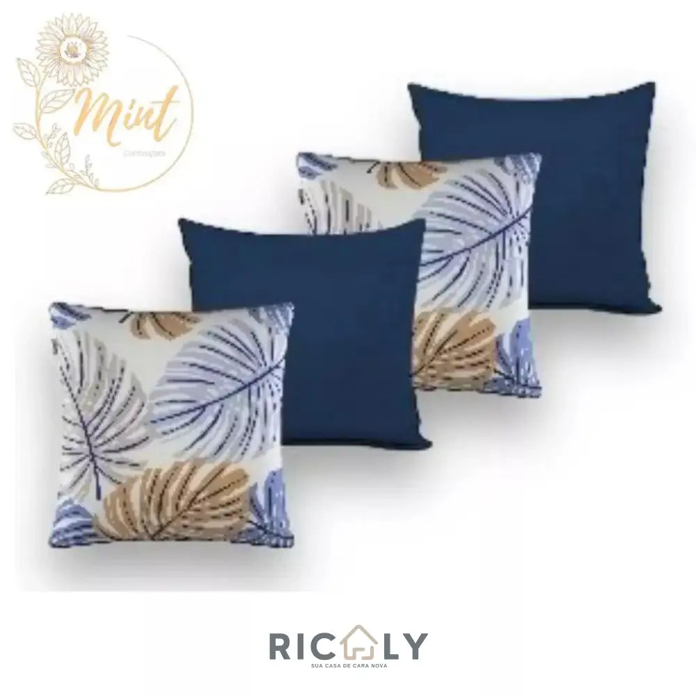 KIT de 4 Almofadas Decorativas com Enchimento de Espuma e Capas de Tércio COSTELA AZUL c\AZUL GOGURINHO