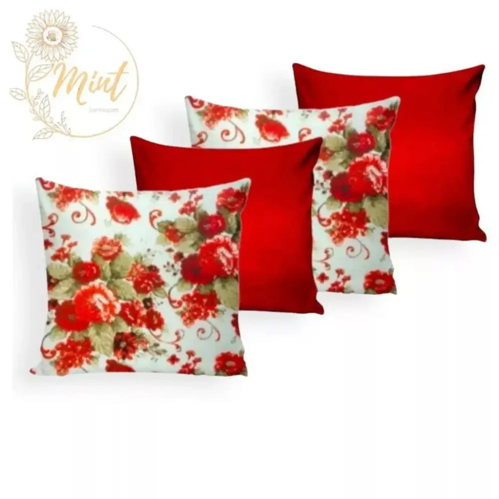 KIT de 4 Almofadas Decorativas com Enchimento de Espuma e Capas de Tércio BUQUÊ VERMELHO