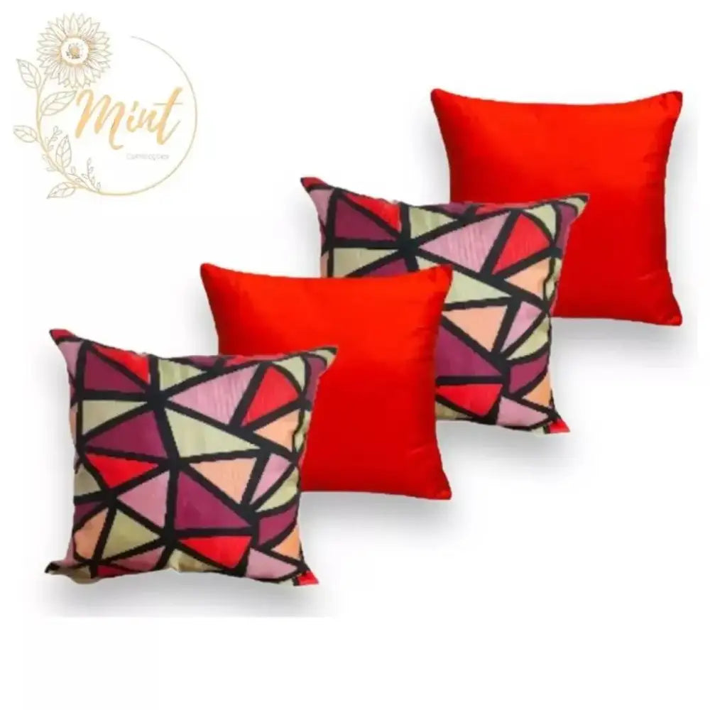 KIT de 4 Almofadas Decorativas com Enchimento de Espuma e Capas de Tércio VITRAL VERMELHOc\VERMELHO