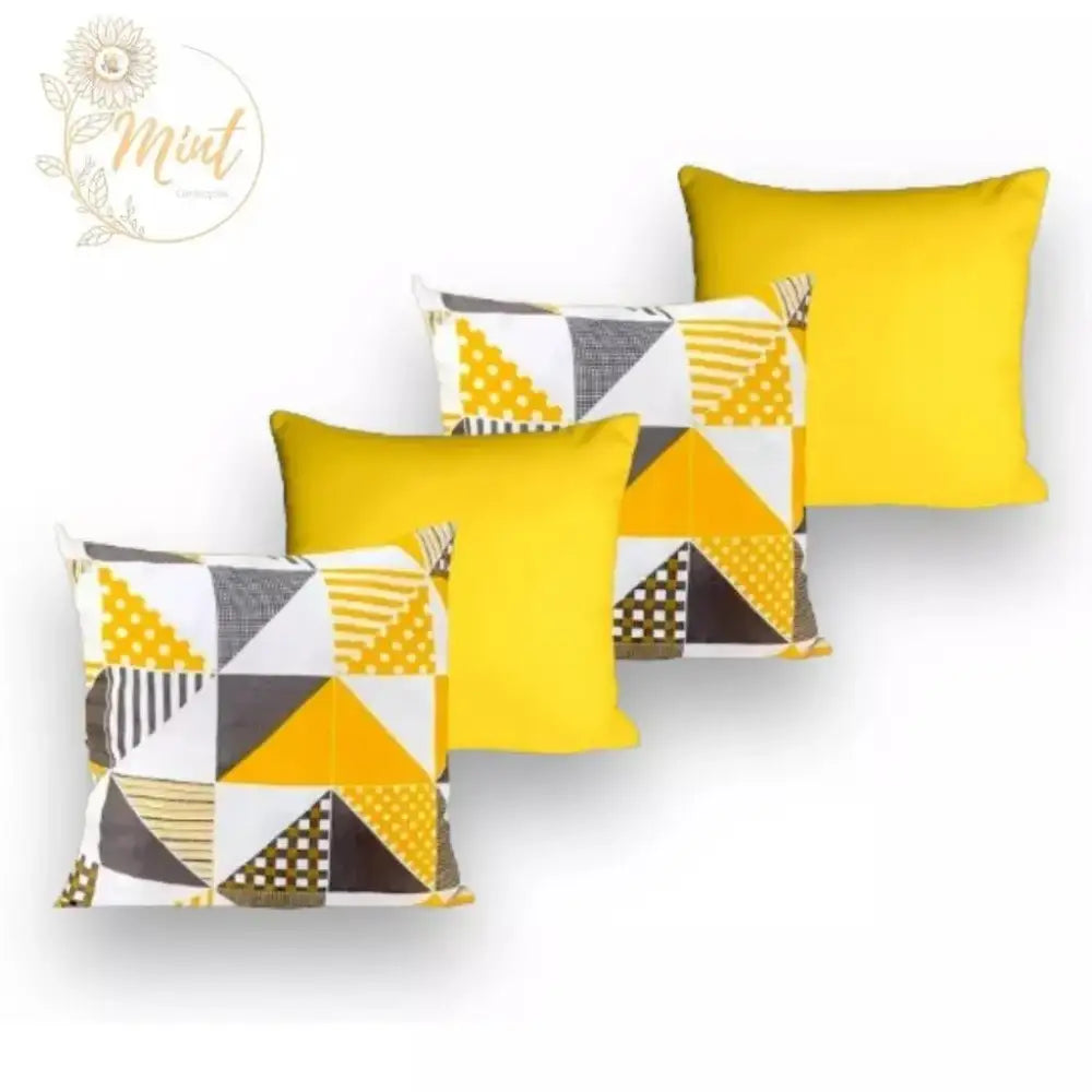 KIT de 4 Almofadas Decorativas com Enchimento de Espuma e Capas de Tércio GEOMÉTRICO JAVA AMARELO