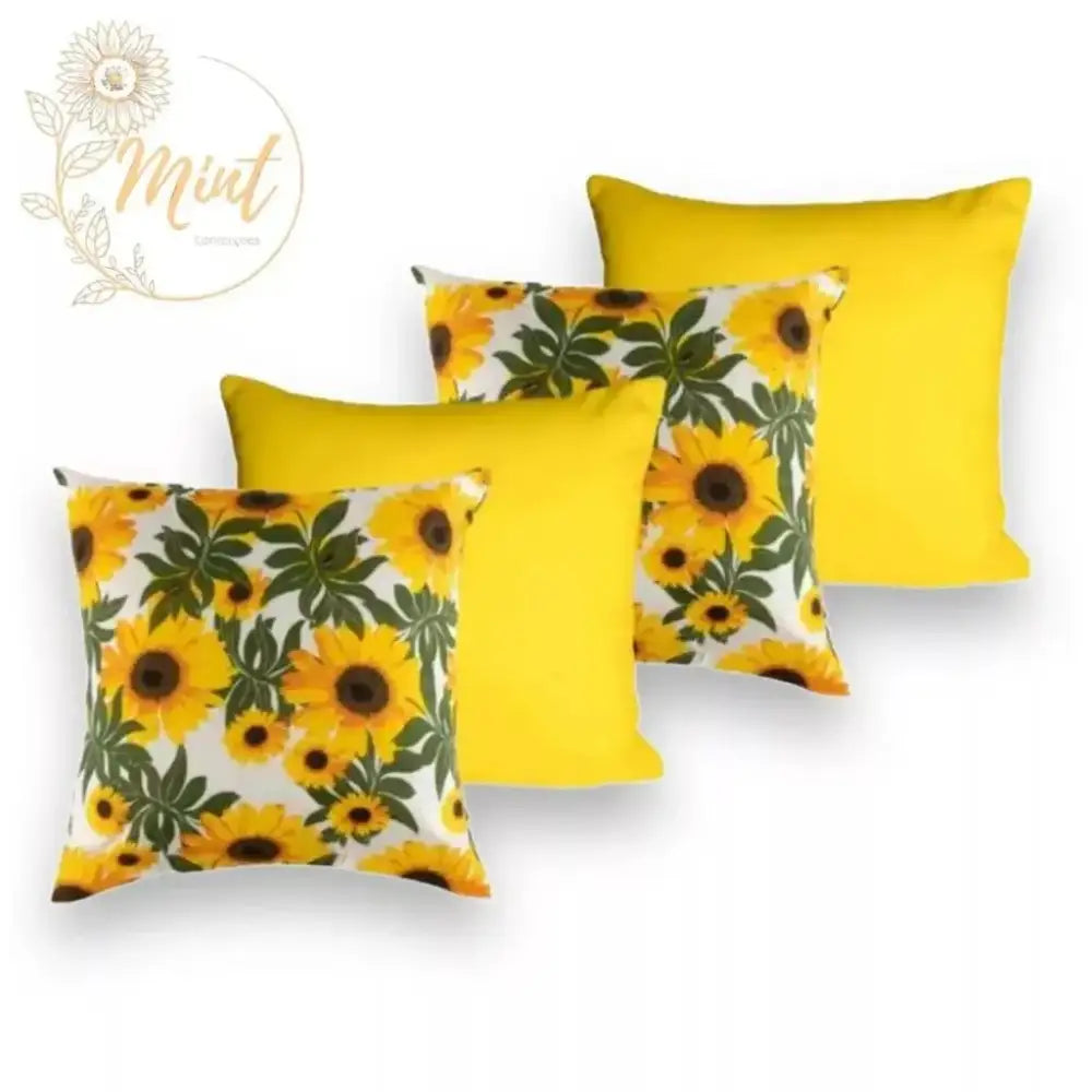 KIT de 4 Almofadas Decorativas com Enchimento de Espuma e Capas de Tércio GIRASSOLc\AMARELO