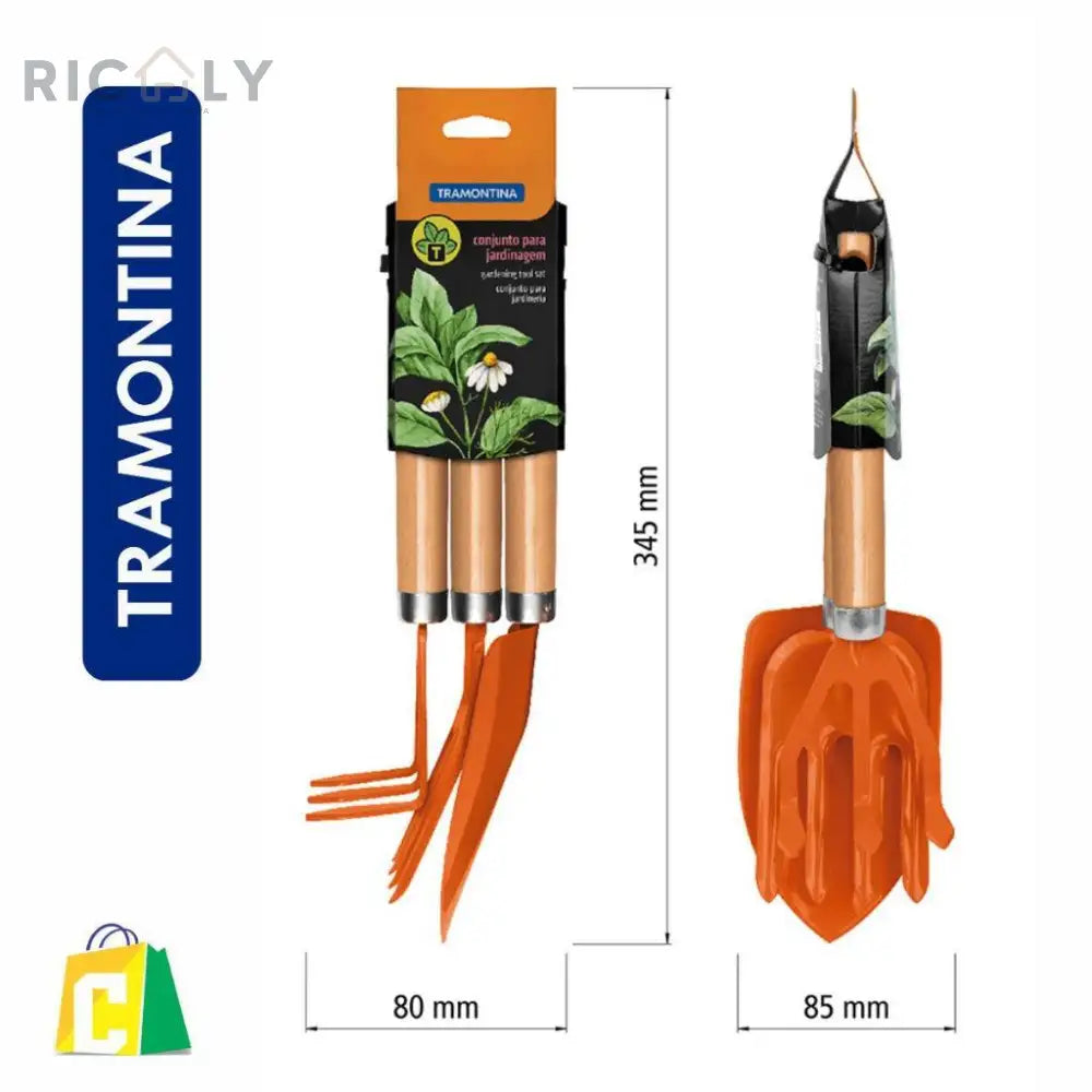 Kit Jardinagem 4 Peças TM -Ricaly (Ancinho Pazinha Larga Pazinha Estreita Tesoura de Podar Galhos + Luva) - Jardinagem