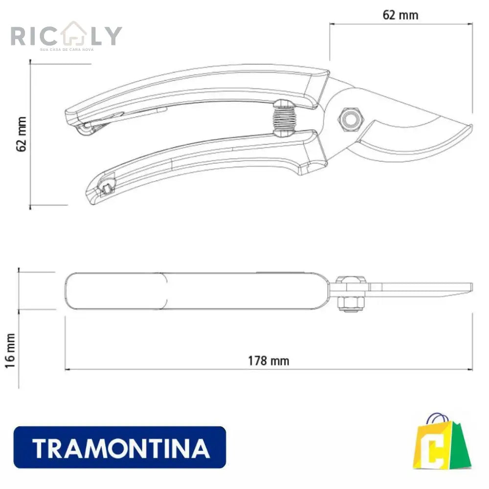 Kit Jardinagem 4 Peças TM -Ricaly (Ancinho Pazinha Larga Pazinha Estreita Tesoura de Podar Galhos + Luva) - Jardinagem