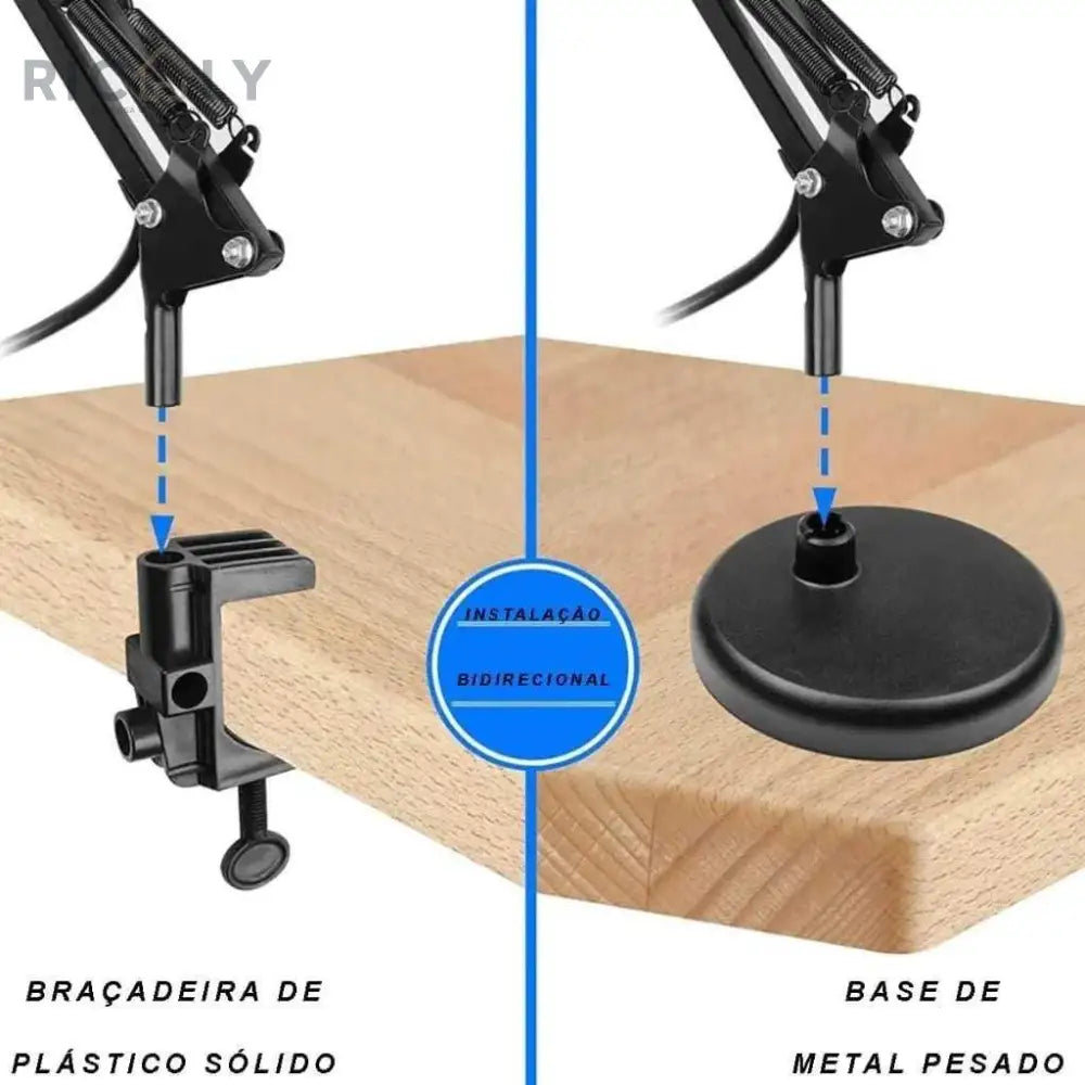 Luminária De Mesa Articulada Abajur Base E Garra de borda - Ricaly