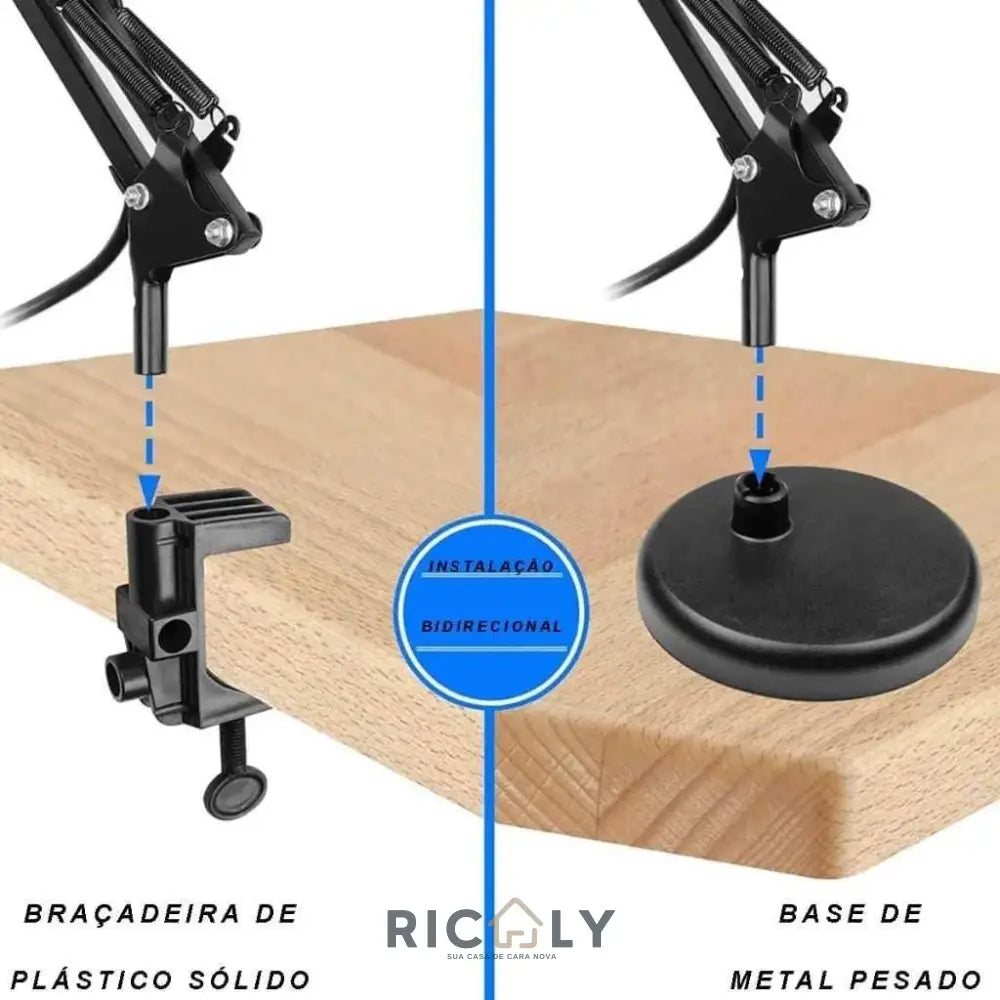 Luminária De Mesa Articulada Abajur Base E Garra de borda - Ricaly