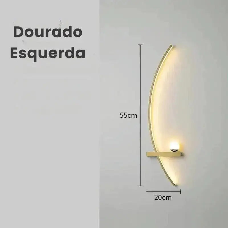 Luminária de Parede Moderna Minimalista LED Ricaly com Controle Remoto Dourado - 55 CM Esquerdo