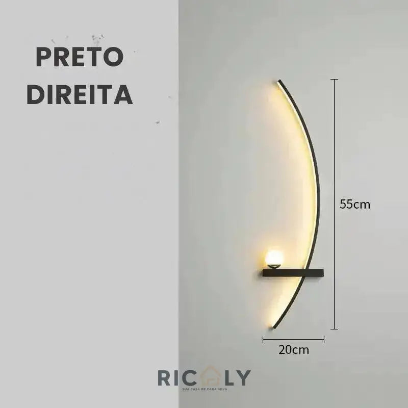 Luminária de Parede Moderna Minimalista LED Ricaly com Controle Remoto Preto - 55 CM Direito