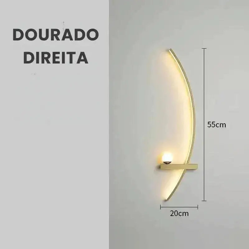 Luminária de Parede Moderna Minimalista LED Ricaly com Controle Remoto Dourado - 55 CM Direito