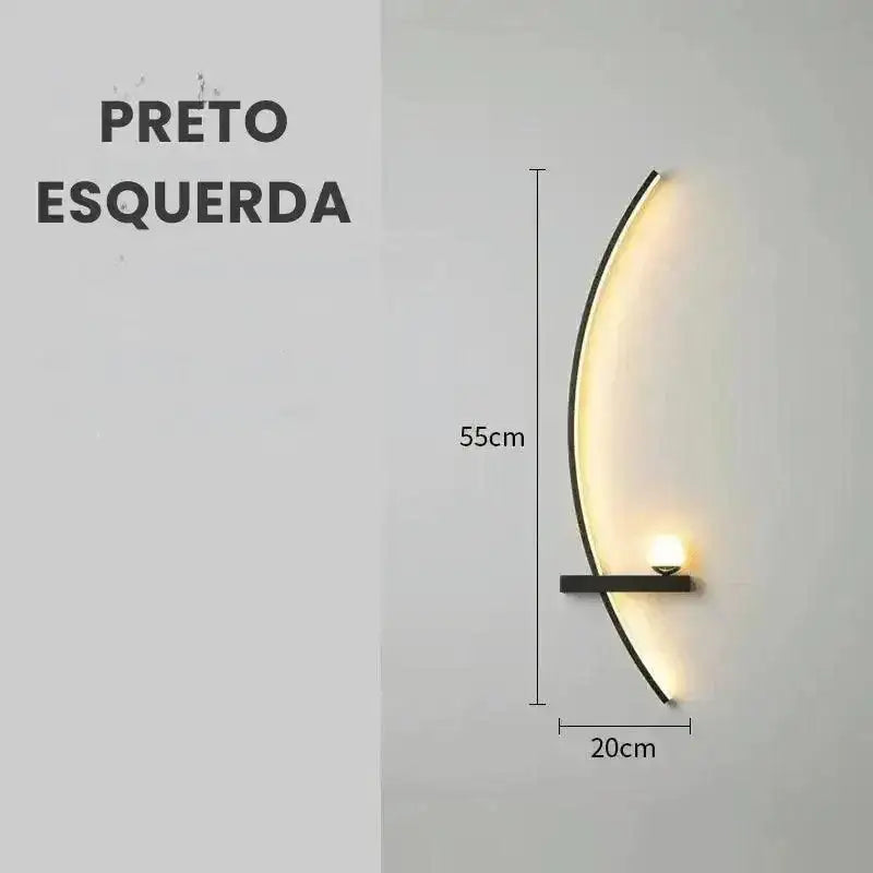 Luminária de Parede Moderna Minimalista LED Ricaly com Controle Remoto Preto - 55 CM Esquerdo