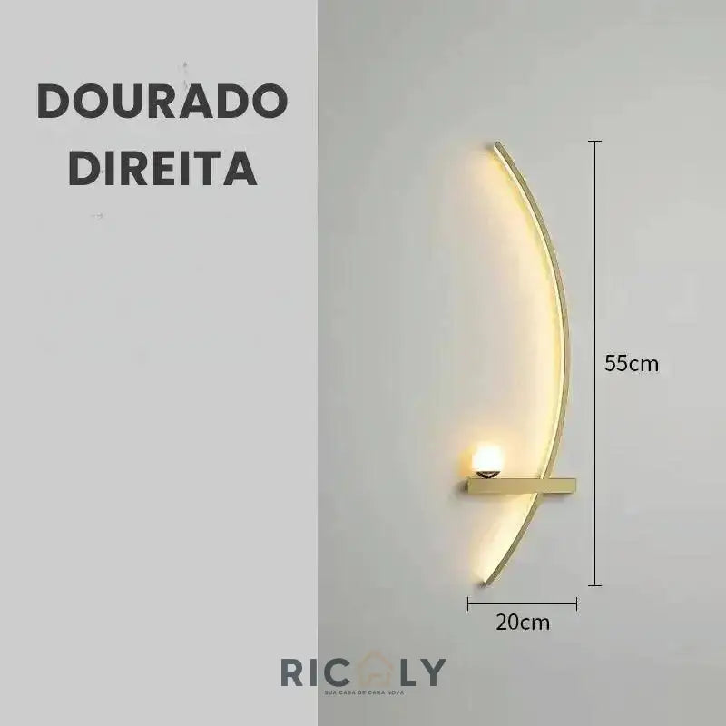 Luminária de Parede Moderna Minimalista LED Ricaly com Controle Remoto Dourado - 55 CM Direito