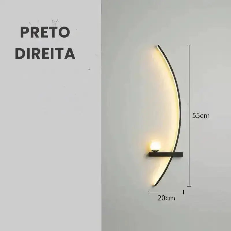 Luminária de Parede Moderna Minimalista LED Ricaly com Controle Remoto Preto - 55 CM Direito