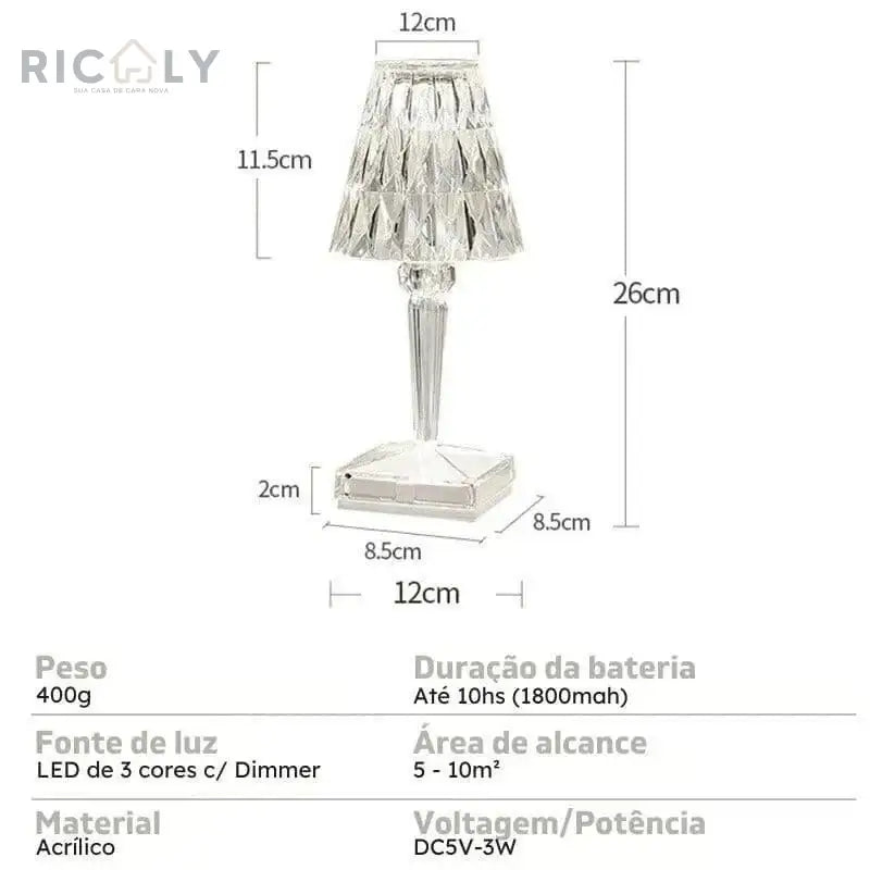 Luminária LED Sem Fio 3 em 1 Ricaly Cridia™ – Modernidade e Iluminação Perfeita - Luminária de Mesa