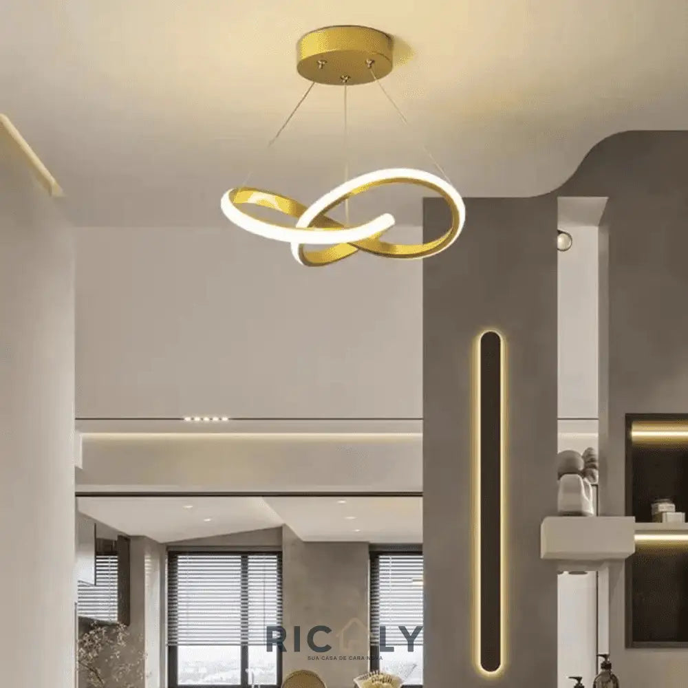 Lustre Pendente para Sala/Quarto/Cozinha LED Espiral Luz Ricaly Dourado