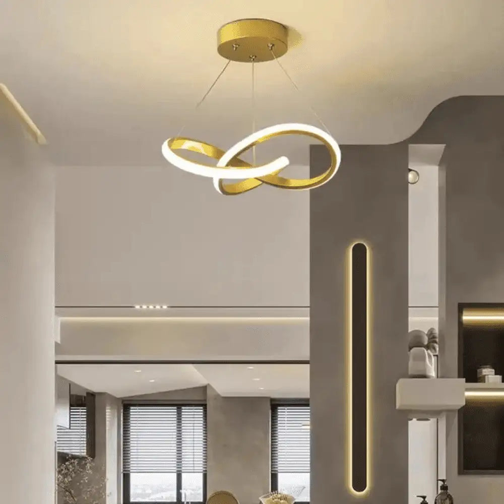 Lustre Pendente para Sala/Quarto/Cozinha LED Espiral Luz Ricaly Dourado