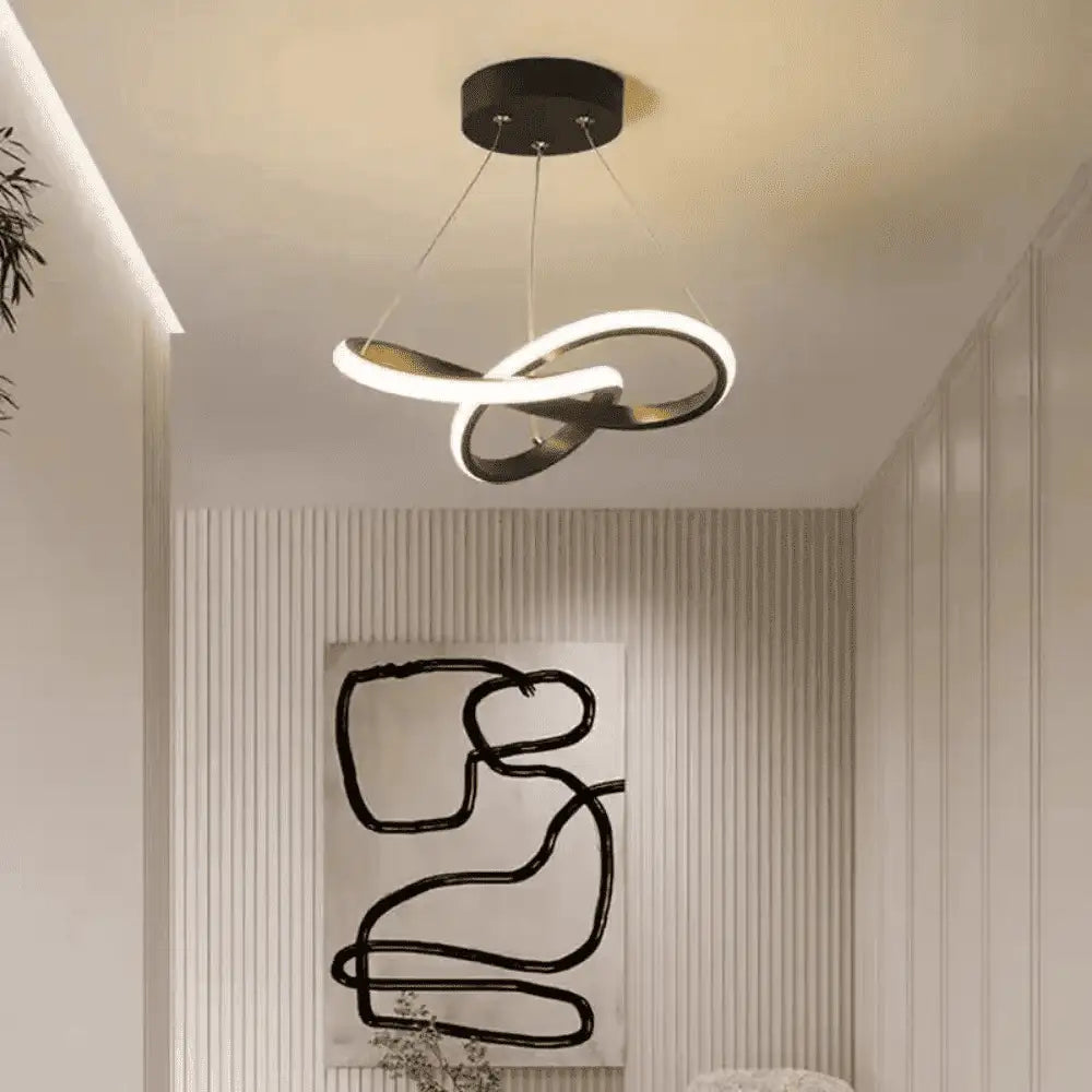 Lustre Pendente para Sala/Quarto/Cozinha LED Espiral Luz Ricaly Preto